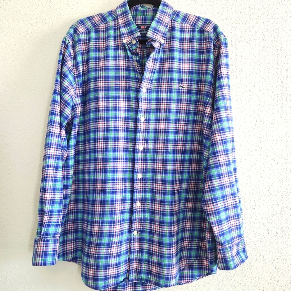 Vineyard Vines Whale Striped Button Down Blouse Shirt Unisex Size Medium
